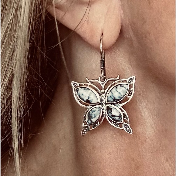 Artisan Crafted White Buffalo Butterfly Earrings in Sterling Silver 7.40 ctw NWT - Picture 2 of 8